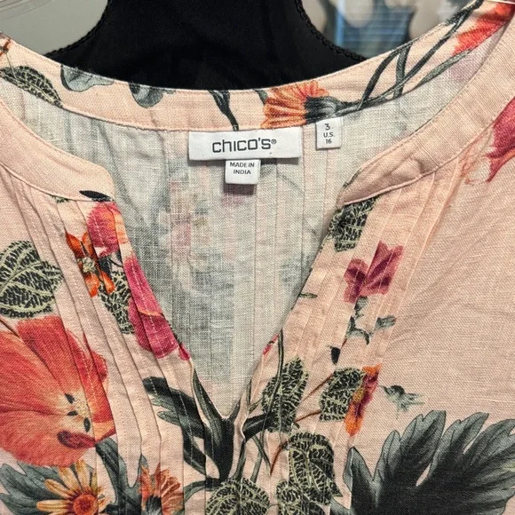 Chico’s floral linen untuck 3/4 sleeve dress - Picture 2 of 9